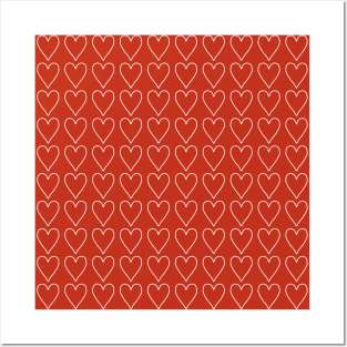 White Heart Valentines Day Line Pattern Posters and Art